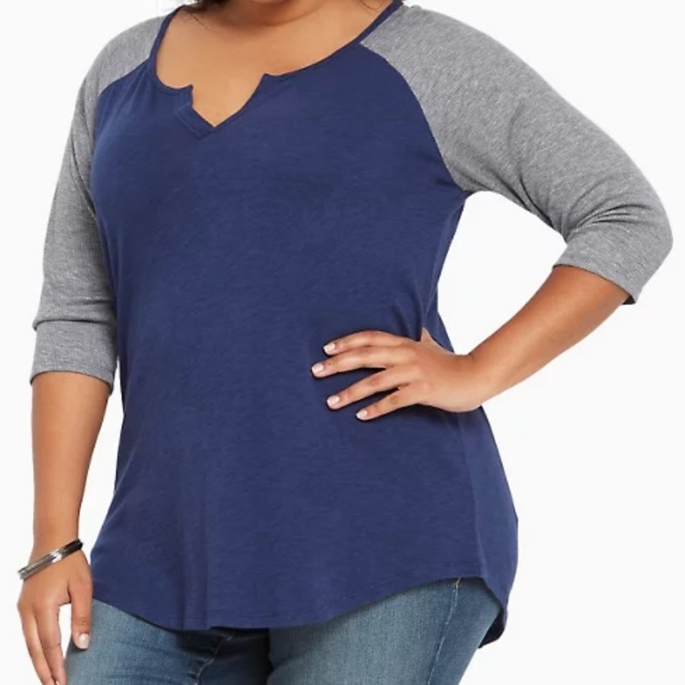 Torrid Ribbed Knit Notch Neck Raglan Tee